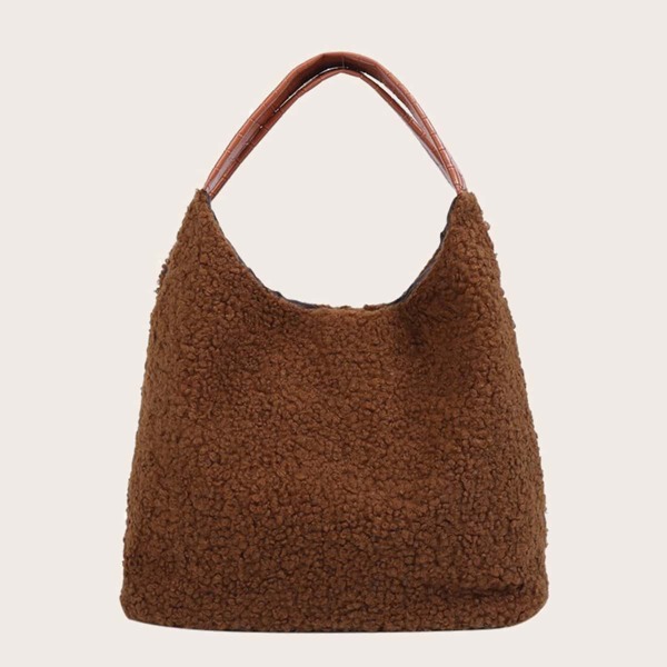 

Minimalist Fluffy Bucket Bag, Brown