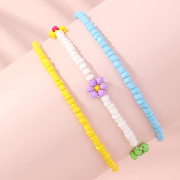 

3pcs Girls Flower Decor Beaded Bracelet, Multicolor