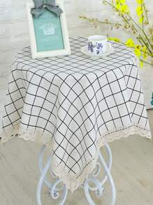 Mantel con estampado de cuadros - Blanco - Ver 1