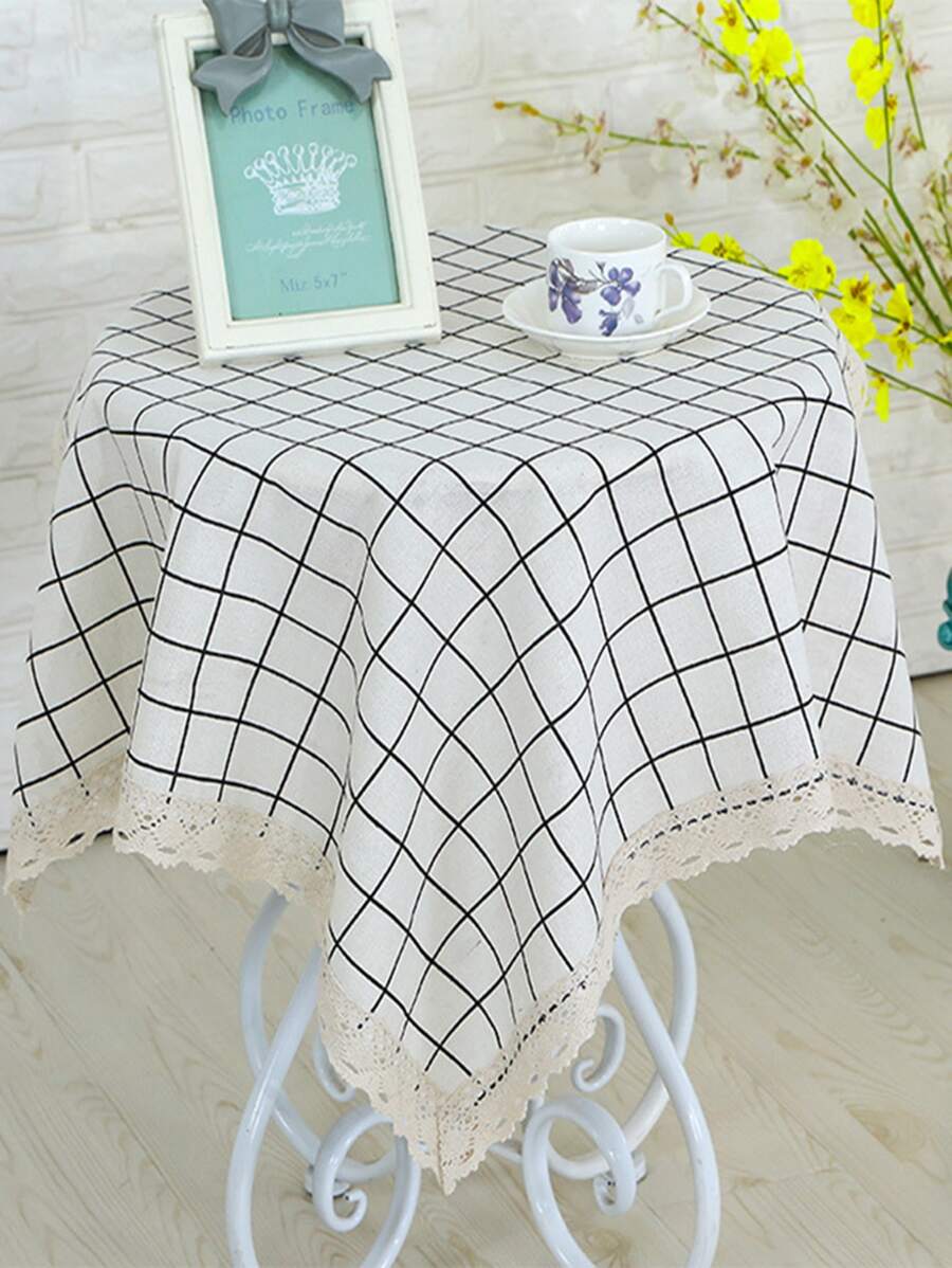 Mantel con estampado de cuadros - Blanco - Ver 1