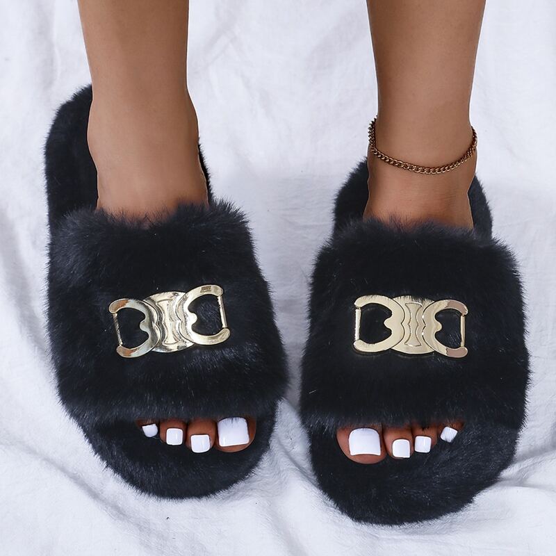 

Fluffy Home Slippers, Black