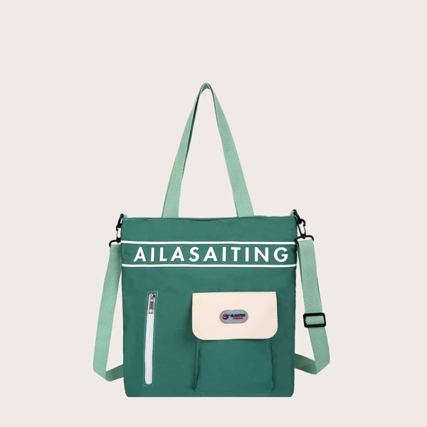 

Letter Graphic Tote Bag, Green