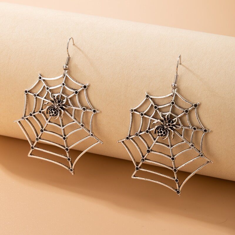 

Halloween Spider Web Drop Earrings, Silver