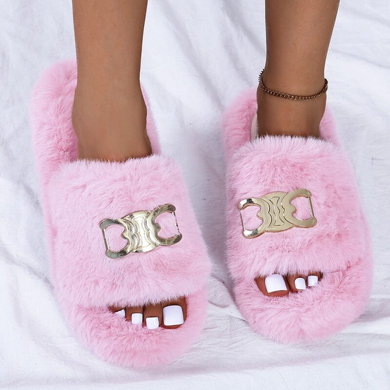 

Fluffy Home Slippers, Pink