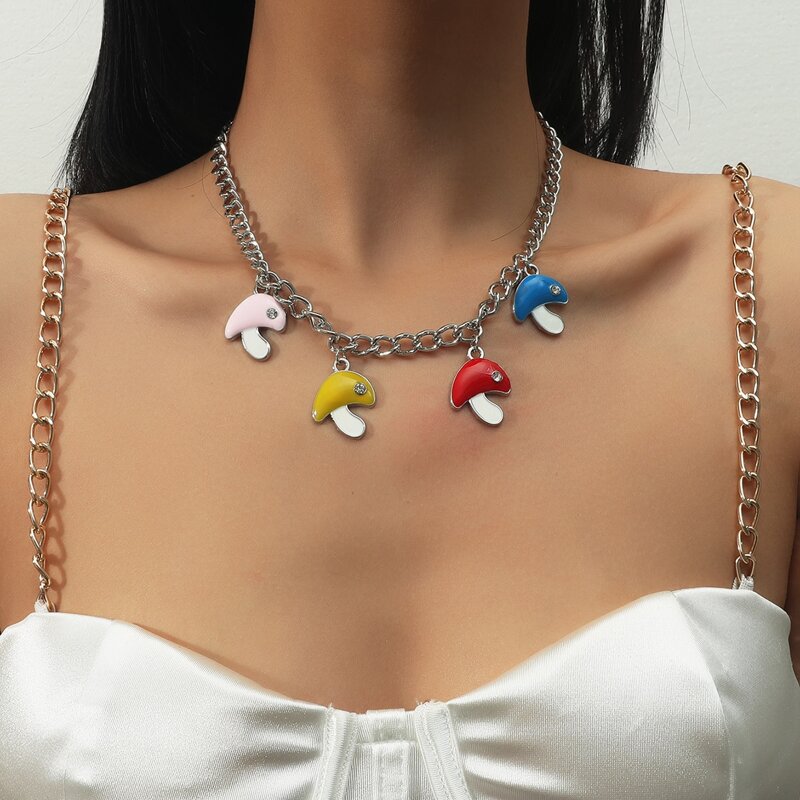 

Mushroom Decor Chain Necklace, Multicolor