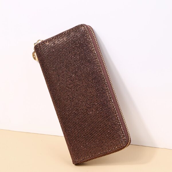 

Metallic Minimalist Zip Long Wallet, Brown