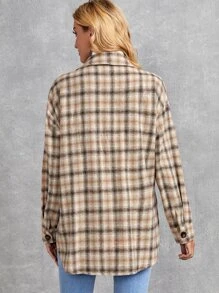 SHEIN LUNE Abrigo de cuadros con bolsillo con solapa de hombros caídos - Multicolor - Ver 2