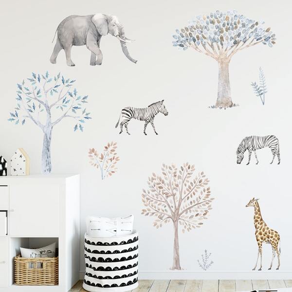 

2pcs Animal Print Wall Sticker, Multicolor