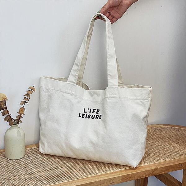 

Letter Graphic Shoulder Tote Bag, Beige