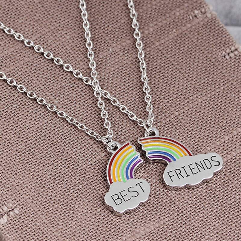 

2pcs Rainbow Decor Chain Necklace, Silver