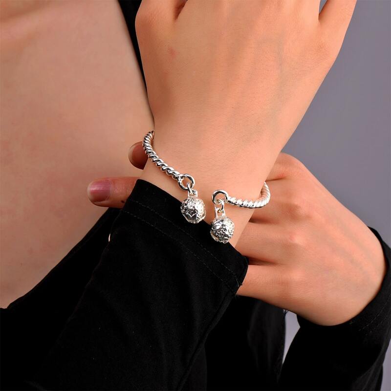 

Bell Decor Cuff Bracelet, Silver