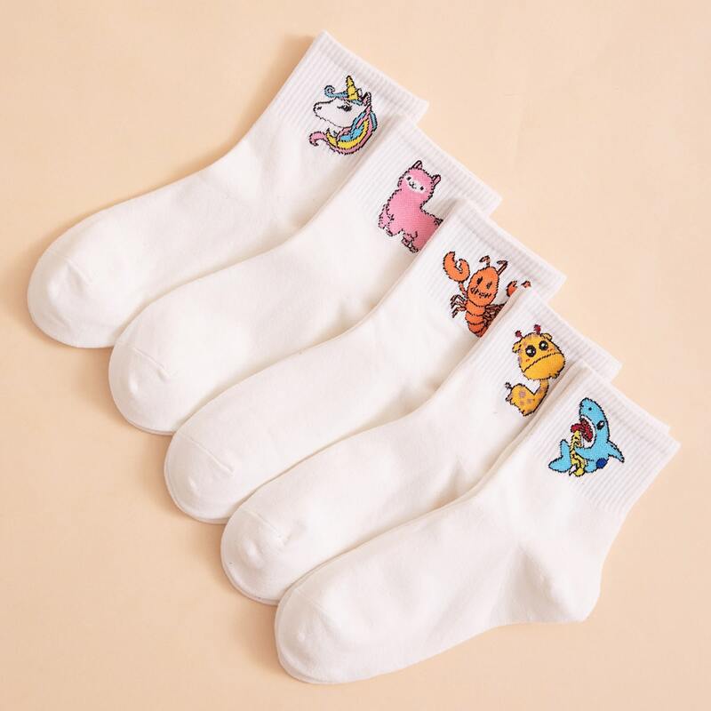 

5pairs Cartoon Graphic Crew Socks, Multicolor