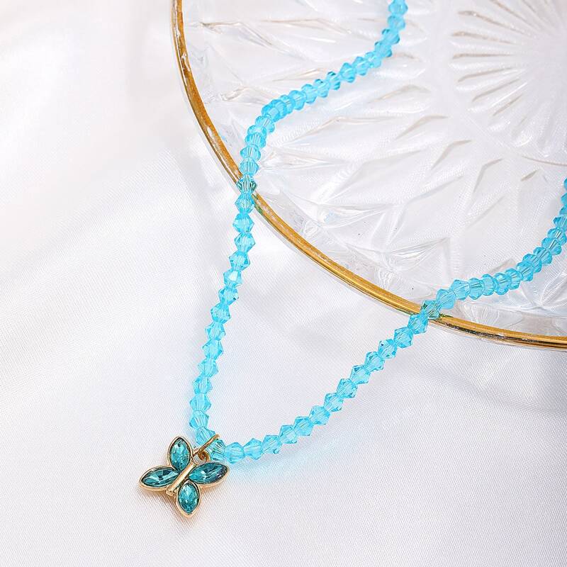 

Butterfly Decor Beaded Necklace, Blue