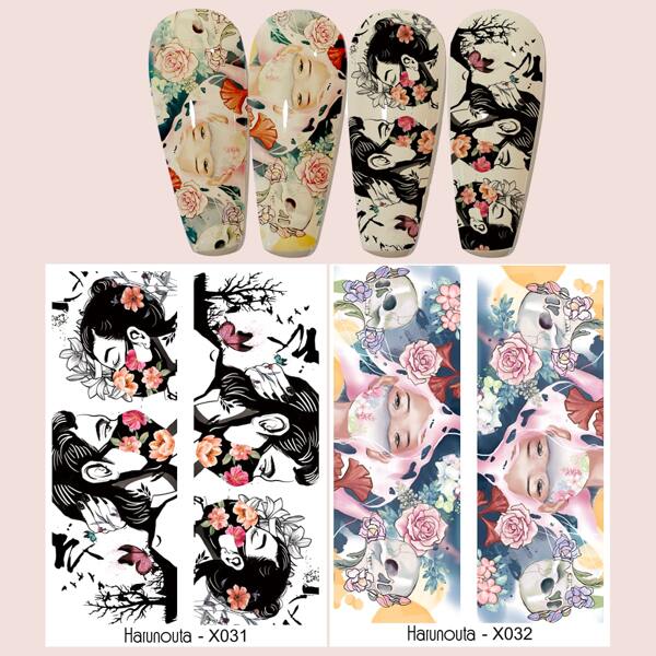 

2sheets Figure Graphic Nail Art Sticker, Multicolor