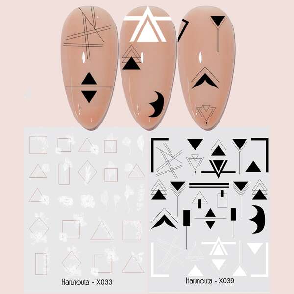 

2pcs Geometric Pattern Nail Art Decoration, Multicolor