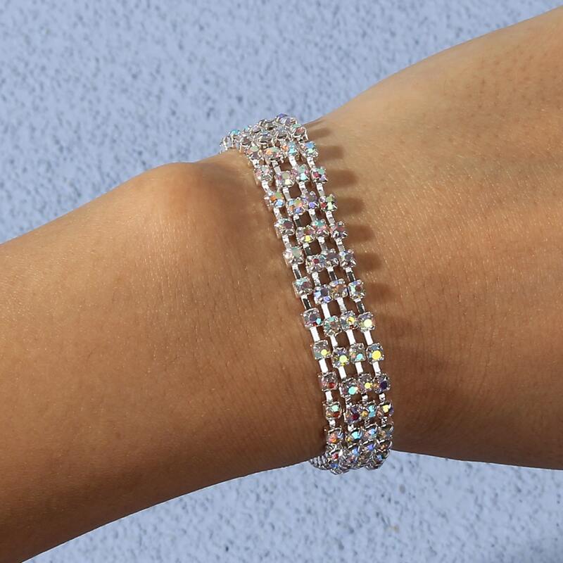 

Rhinestone Decor Layered Chain Bracelet, Silver