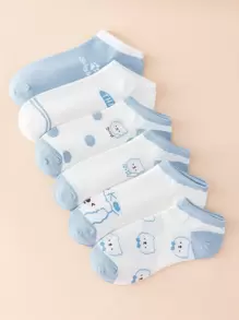 6pairs Bear Print Ankle Socks - Multicolor - View 1