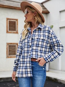 Abrigo de cuadros de hombros caídos - Multicolor - Ver 1