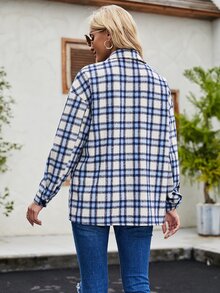 Abrigo de cuadros de hombros caídos - Multicolor - Ver 2