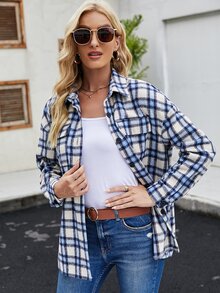 Abrigo de cuadros de hombros caídos - Multicolor - Ver 3