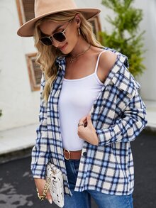 Abrigo de cuadros de hombros caídos - Multicolor - Ver 4