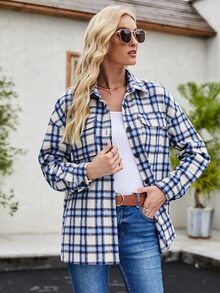 Abrigo de cuadros de hombros caídos - Multicolor - Ver 6