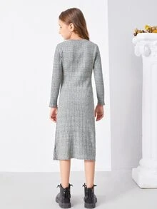 SHEIN Áo len nữ Gân đan màu trơn Giải trí - Màu Xám nhạt - Xem 3