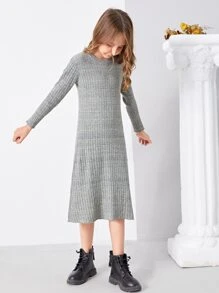 SHEIN Áo len nữ Gân đan màu trơn Giải trí - Màu Xám nhạt - Xem 4