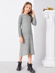 SHEIN Áo len nữ Gân đan màu trơn Giải trí - Màu Xám nhạt - Xem 5