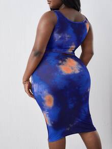 Maweii Plus Tie Dye Tank Top & Tie Front Skirt - Multicolor - View 2
