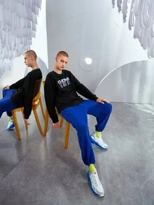 Manfinity Men Letter Embroidery Fringe Trim Drop Shoulder Sweatshirt - Black - View 2