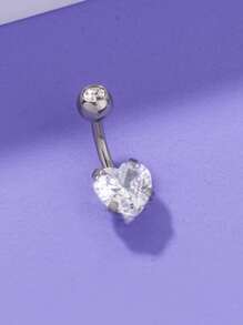Nooxian Stainless Steel, Rhinestone Decor Heart Shaped Navel Belly Ring For Women And Men, Punk Piercing, A Fashionable Body Jewelry Gift For Any Occasion Valentines,Mom,Mother,Mother's Day,Gift - Silver - View 3