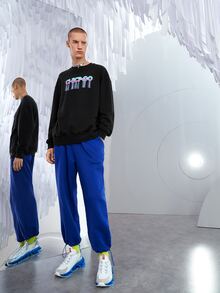 Manfinity Men Letter Embroidery Fringe Trim Drop Shoulder Sweatshirt - Black - View 8