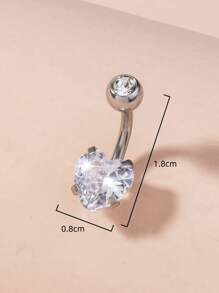 Nooxian Stainless Steel, Rhinestone Decor Heart Shaped Navel Belly Ring For Women And Men, Punk Piercing, A Fashionable Body Jewelry Gift For Any Occasion Valentines,Mom,Mother,Mother's Day,Gift - Silver - View 4