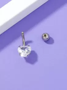 Nooxian Stainless Steel, Rhinestone Decor Heart Shaped Navel Belly Ring For Women And Men, Punk Piercing, A Fashionable Body Jewelry Gift For Any Occasion Valentines,Mom,Mother,Mother's Day,Gift - Silver - View 5