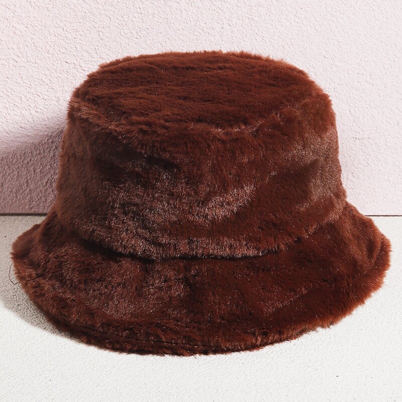 

Solid Fuzzy Bucket Hat, Brown