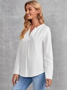 EMERY ROSE Roll Tab Sleeve V Wired Blouse - White - View 5