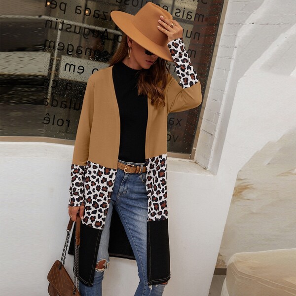 

Colorblock Leopard Panel Coat, Multicolor