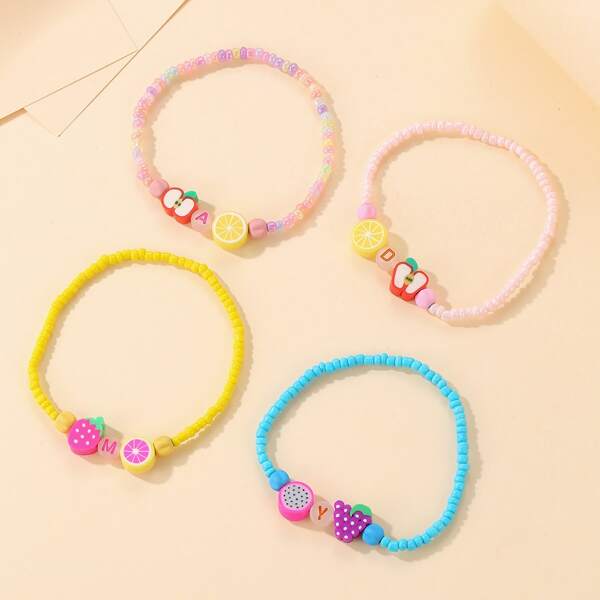 

4pcs Fruit Decor Beaded Bracelet, Multicolor