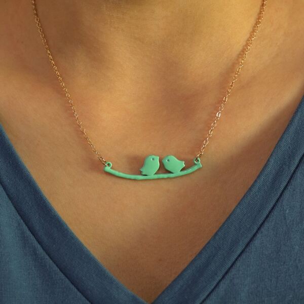 

Bird Charm Necklace, Mint green
