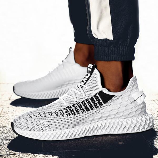 

Men Knit Detail Lace-up Front Running Shoes, White