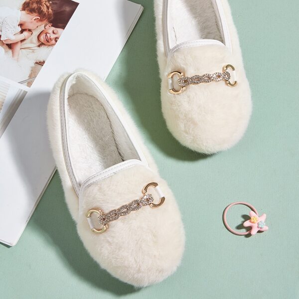 

Girls Metal & Rhinestone Decor Flats, Beige
