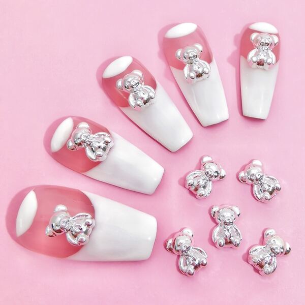 

10pcs Bear Nail Art Decoration, Silver