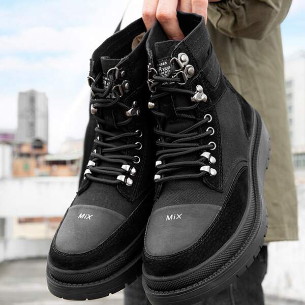 

Men Letter Graphic Lace-up Front Boots, Black