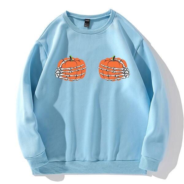 

Halloween Print Drop Shoulder Sweatshirt, Baby blue