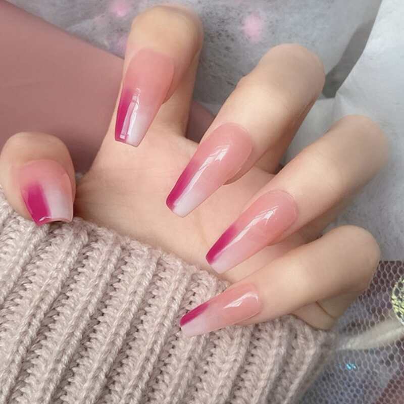 

24pcs Ombre Fake Nail & 1pc Tape & 1pc Nail File, Multicolor