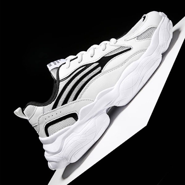 

Men Lace-up Front Mesh Panel Chunky Sneakers, Black and white
