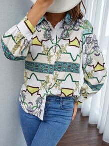 SHEIN VCAY 宮廷風和幾何印花襯衫 - 彩色 - 查看 1