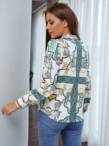 SHEIN VCAY 宮廷風和幾何印花襯衫 - 彩色 - 查看 2