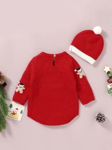 Baby Girl Christmas Pattern Knit Bodysuit & Hat - Red - View 2